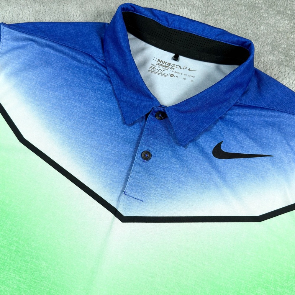 Nike Golf Polo Shirt Mens XL Blue Green Standard Fit Short Sleeve Performance
